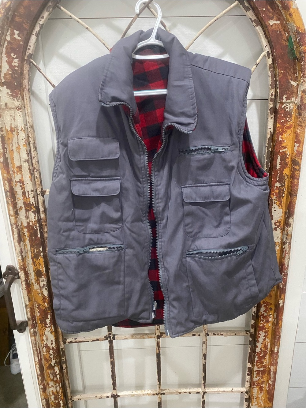 Forest Trail Reversible Men's Gray Quilted Utility Vest Vintage